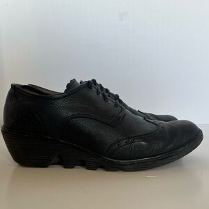 FLY London Black Leather Wingtip Wedge Oxfords Brogue Dark Academia